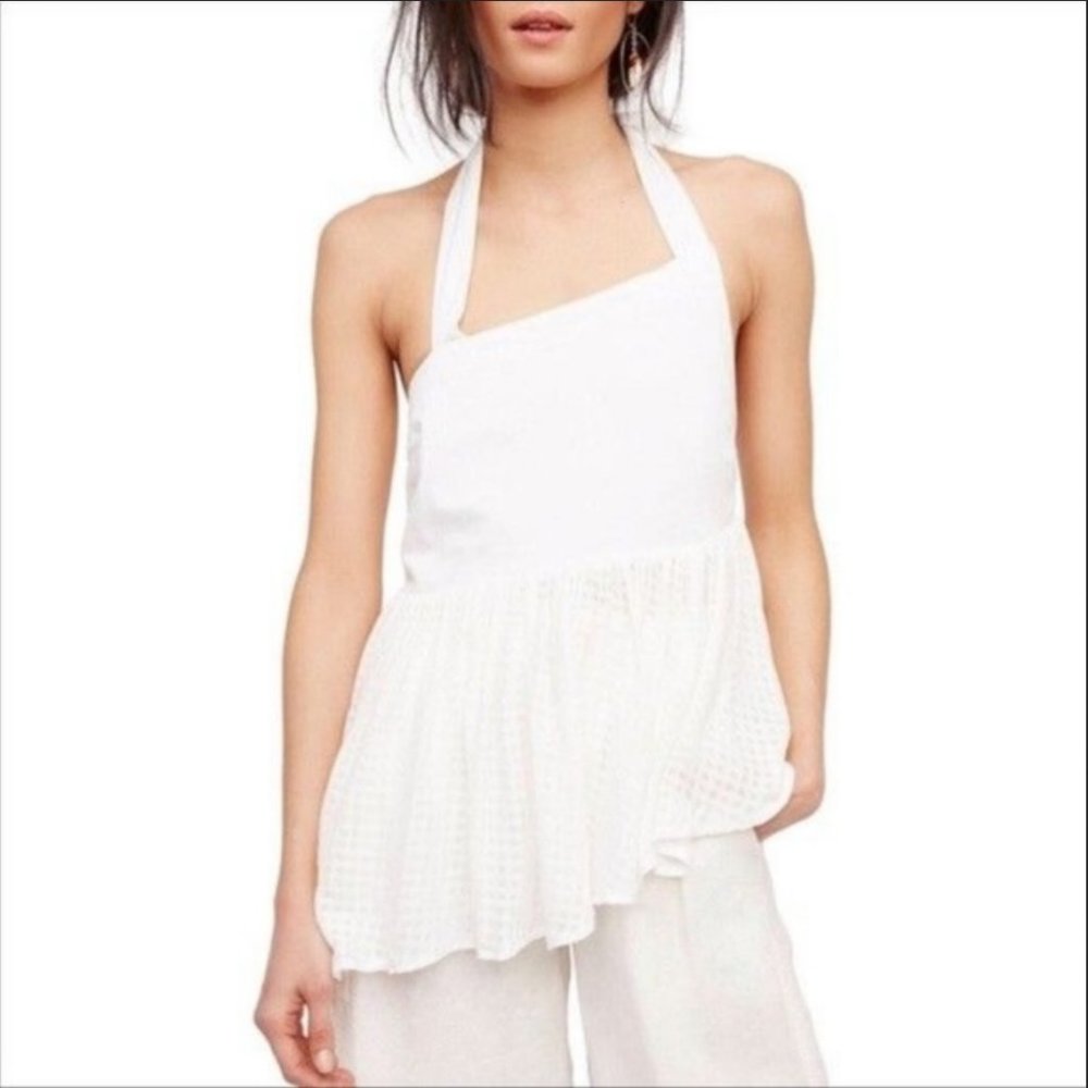 Free People White Asymmetrical Halter Tank Top